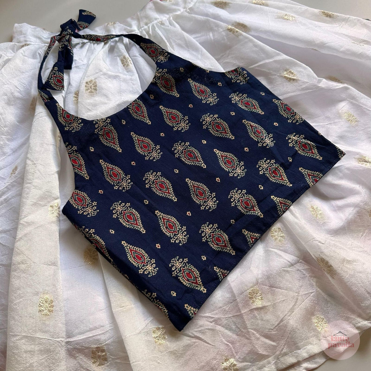 Midnight Ajrak Halter Top & Gold Butta Skirt Set