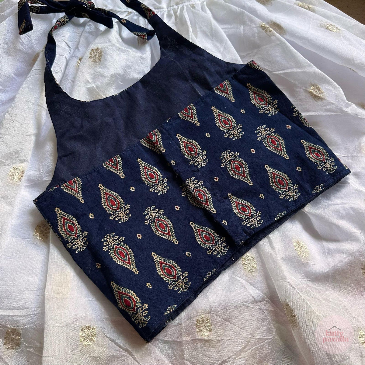 Midnight Ajrak Halter Top & Gold Butta Skirt Set