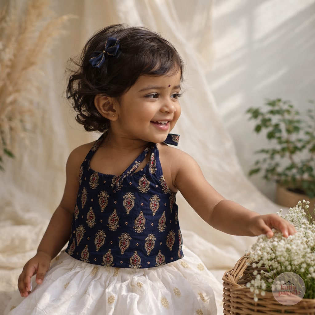 Midnight Ajrak Halter Top & Gold Butta Skirt Set
