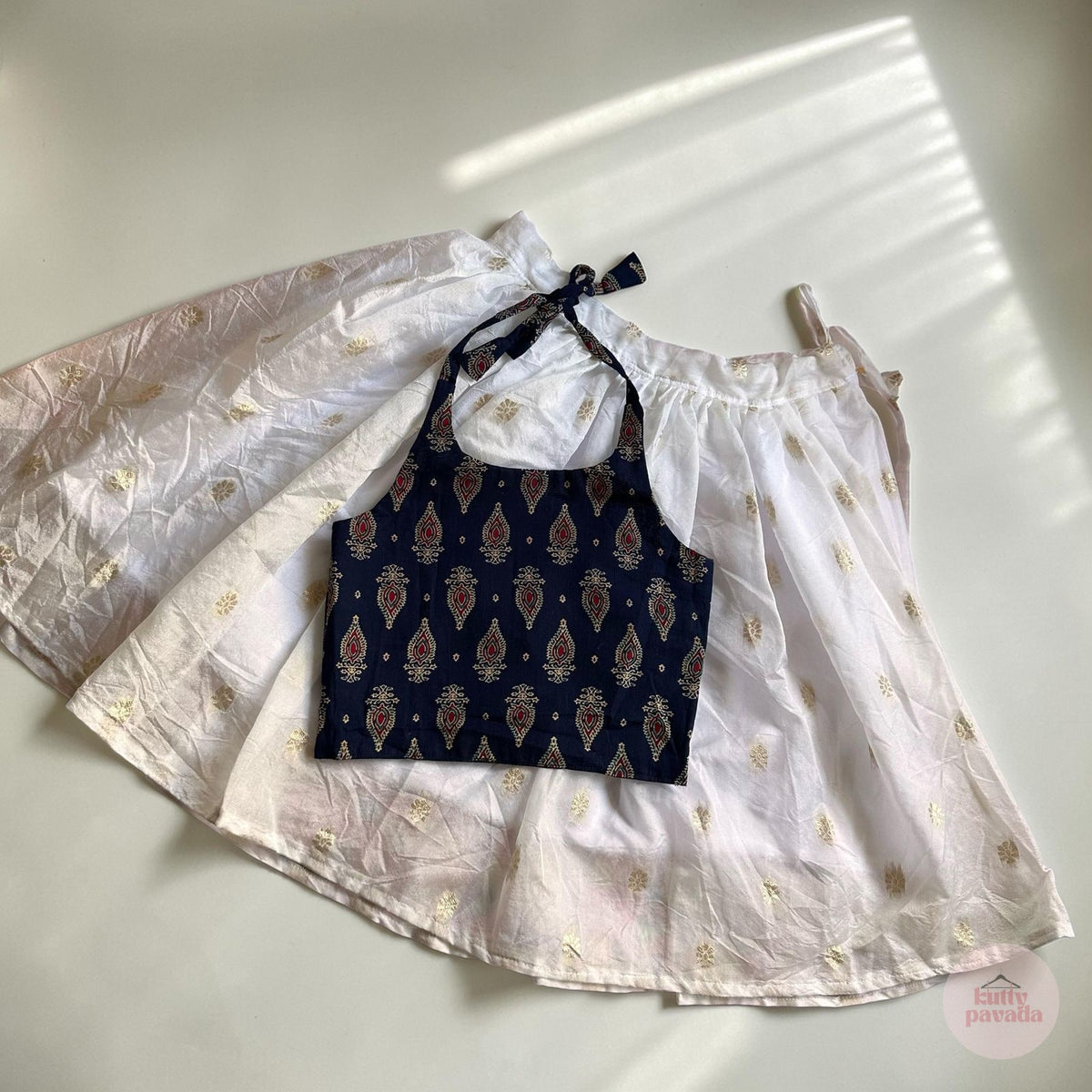 Midnight Ajrak Halter Top & Gold Butta Skirt Set