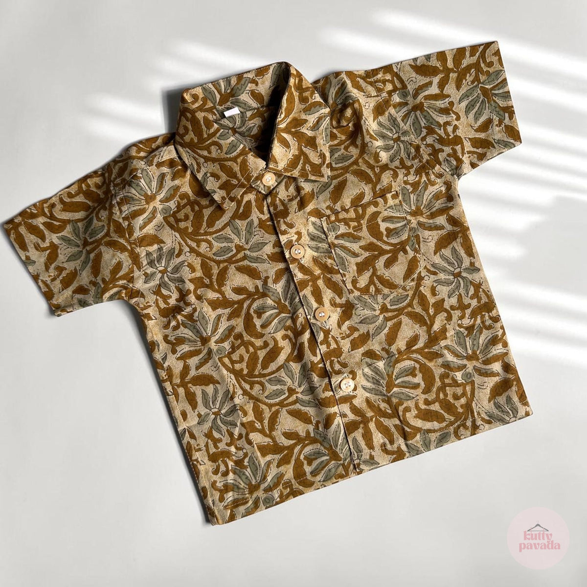 Mustard Floral Boys Traditional Shirt