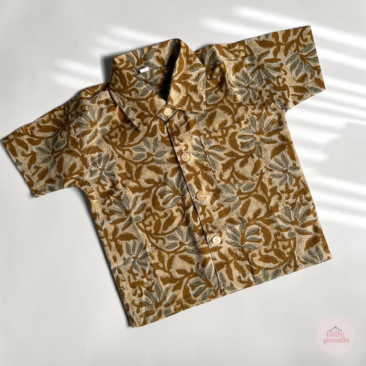 Mustard Floral Boys Traditional Shirt