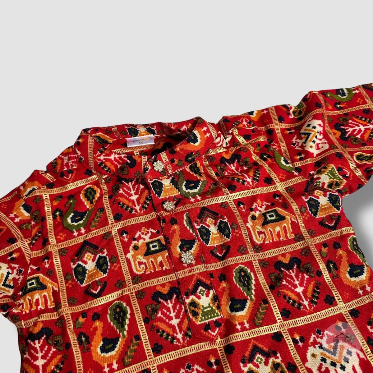 Red Printed Kurta Set with Ivory Patiala Pants