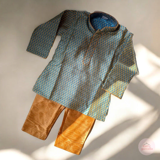 Light blue Kurta and with Golden Pyjama Pants