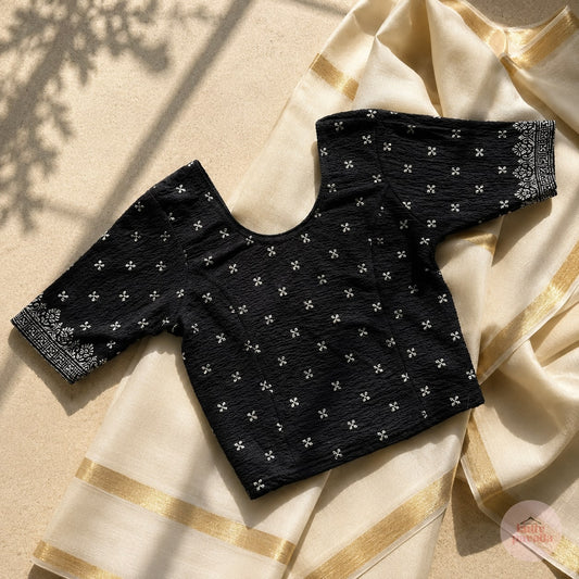 Black & Silver Stretchable Festive Blouse | Ready-to-Wear Cotton Blouse