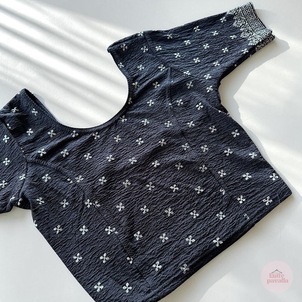 Black & Silver Stretchable Festive Blouse | Ready-to-Wear Cotton Blouse