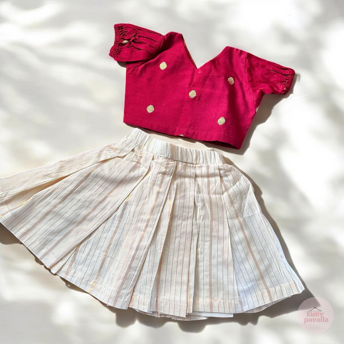Festive Bhutta Top & Gold Stripe Skirt Combo
