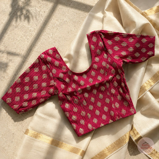 Red & Gold Stretchable Festive Blouse | Ready-to-Wear Blouse