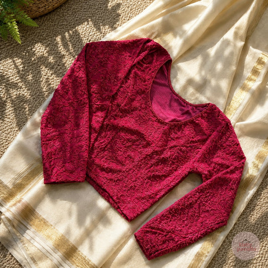 Red Velvet Stretchable Festive Blouse | Ready-to-Wear Blouse
