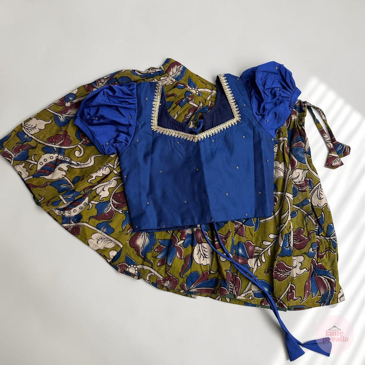 Royal Blue Blouse with Kalamkari Cotton Pavada Set
