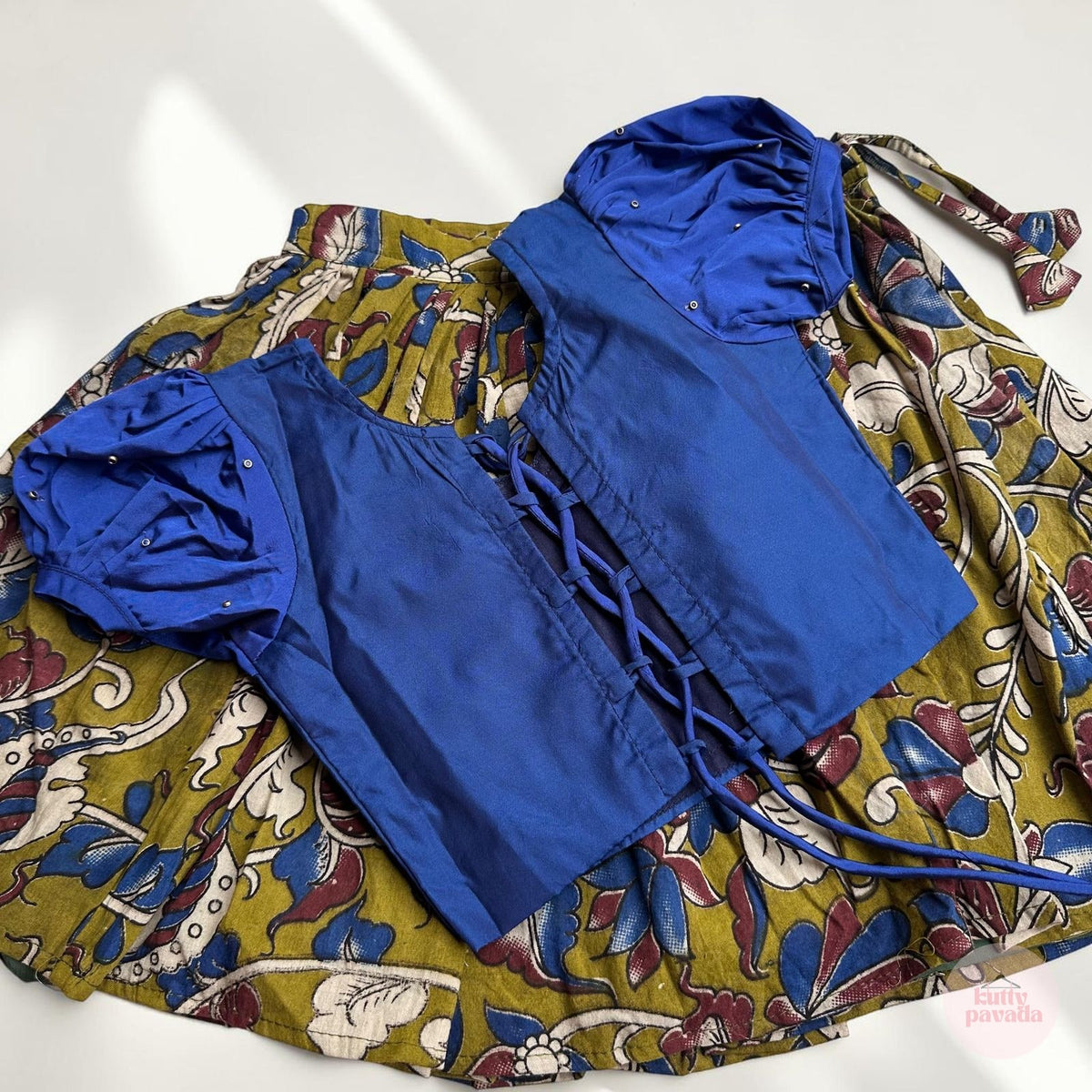 Royal Blue Blouse with Kalamkari Cotton Pavada Set