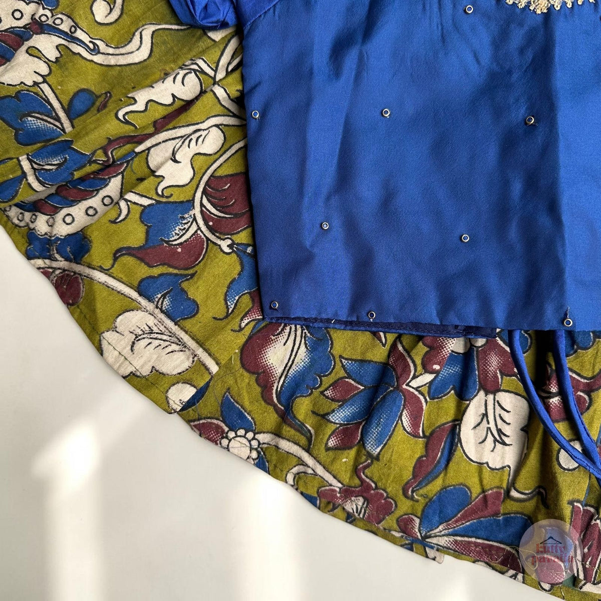 Royal Blue Blouse with Kalamkari Cotton Pavada Set