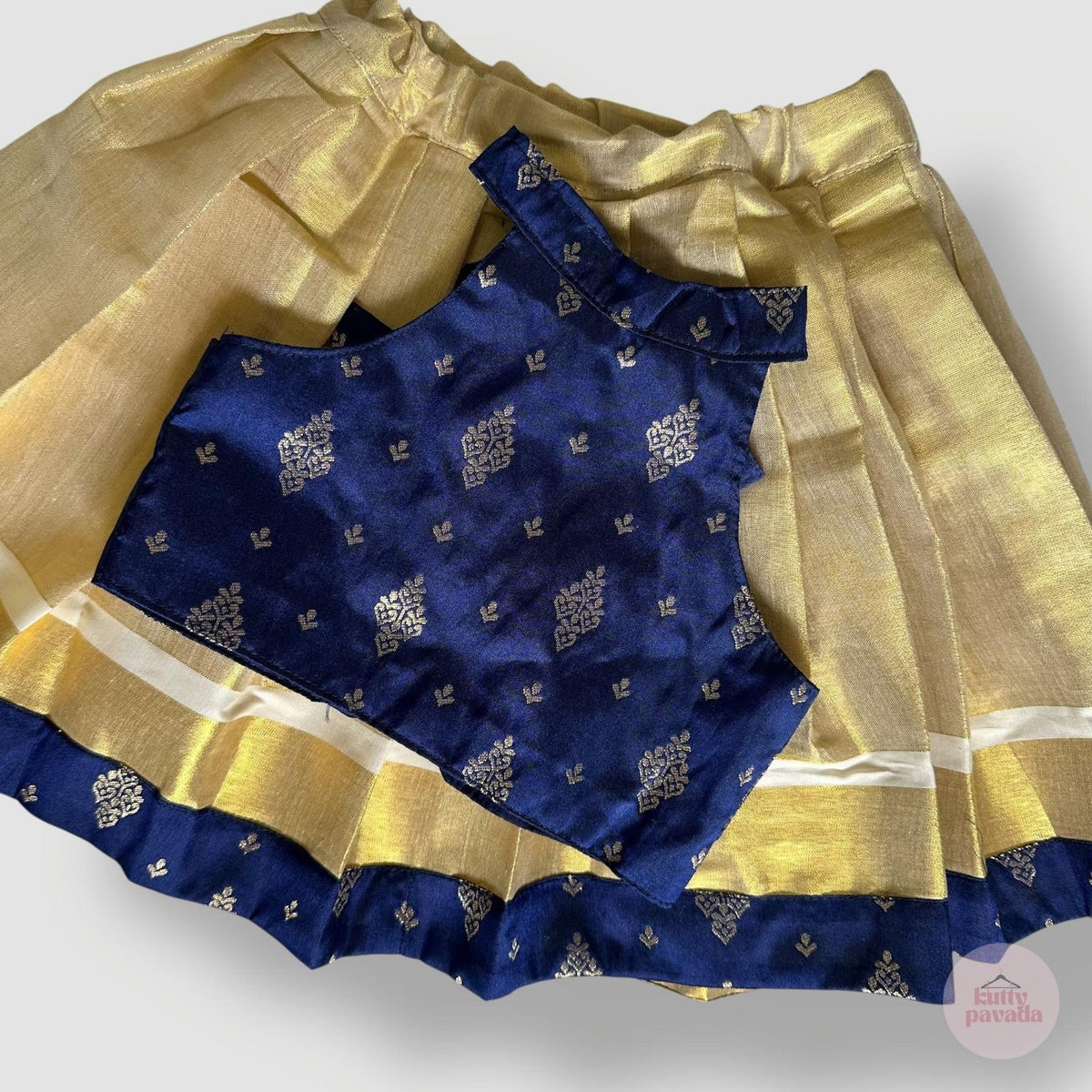 Royal Blue Brocade & Gold Tissue Skirt Set