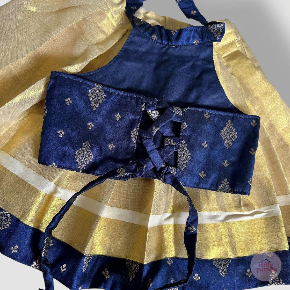 Royal Blue Brocade & Gold Tissue Skirt Set