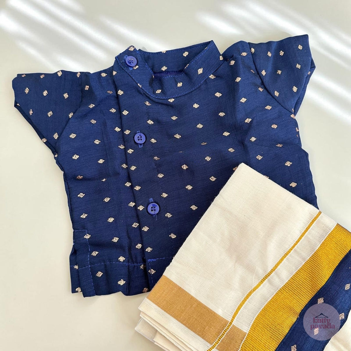 Navy Blue Kurta & Mundu Noolukettu Set