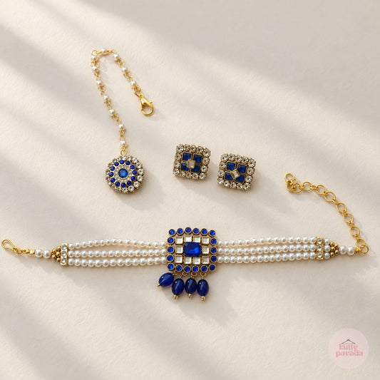 Royal Blue Pearl Choker Set