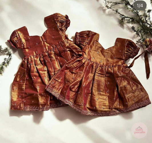 Rust Gold Puff Sleeve Frock