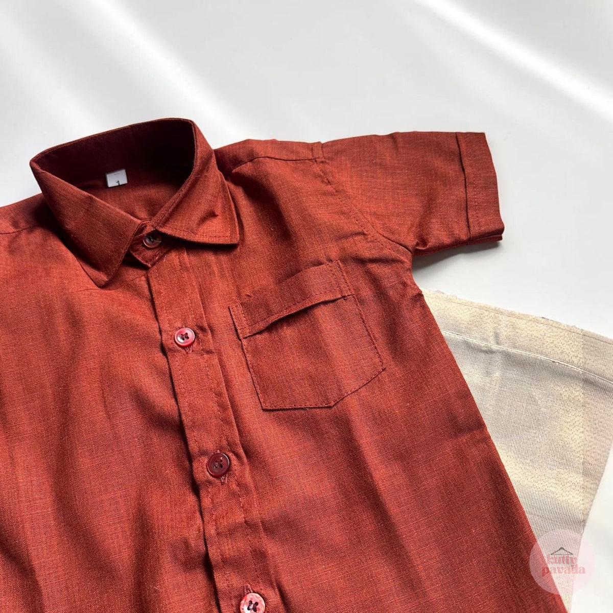 Rust Brown Shirt and Mundu Boys Onam Set