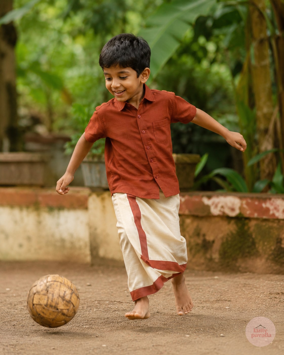 Rust Brown Shirt and Mundu Boys Onam Set