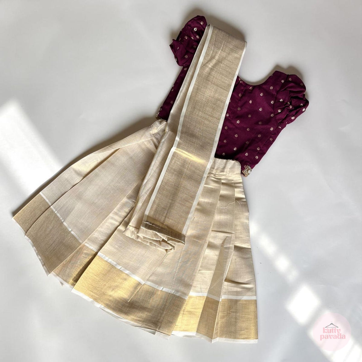 Purple Saree Style Girls Skirt and Top Set