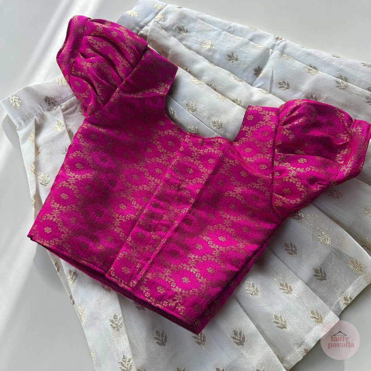 Hot Pink Gold Brocade with Gold Bhutta Skirt Set