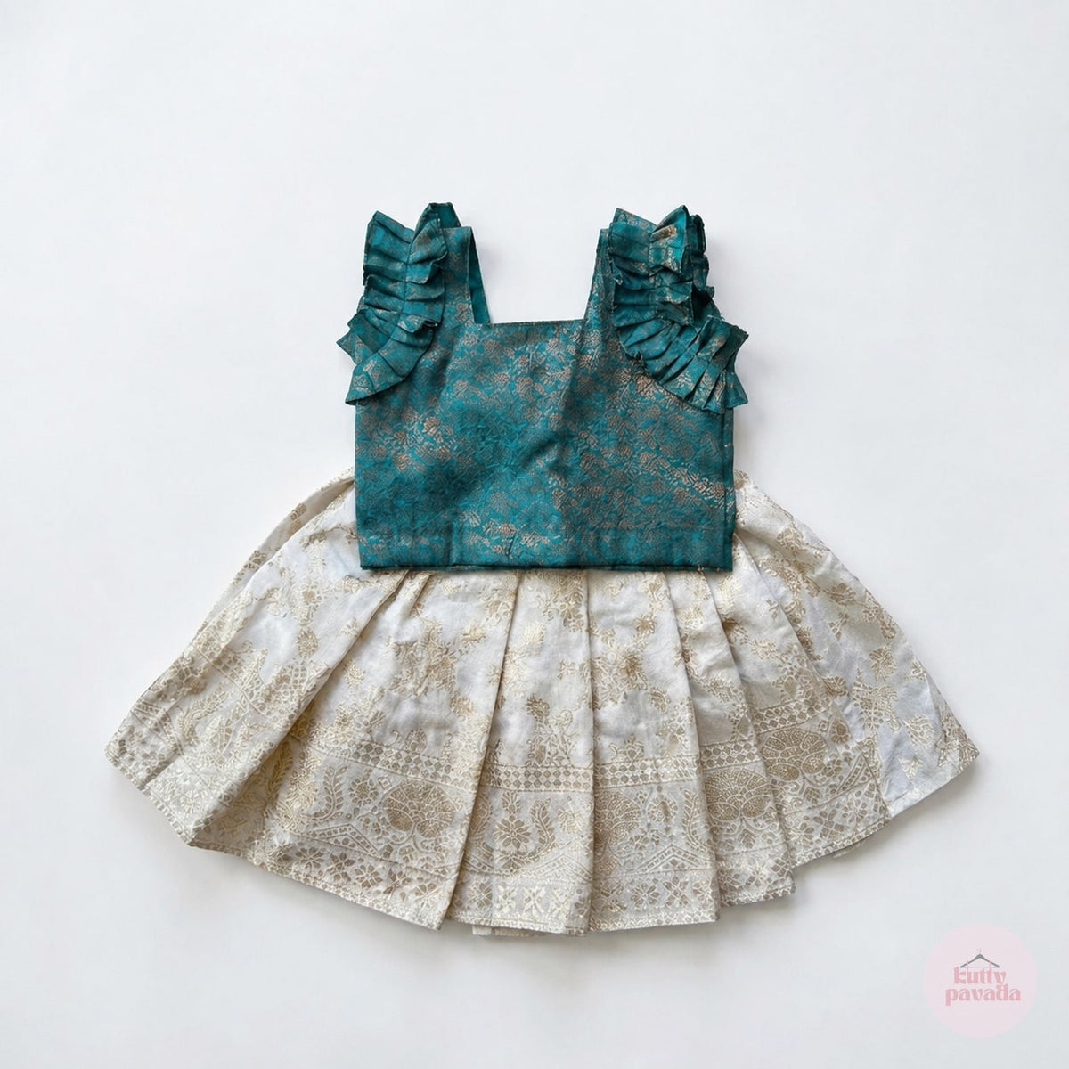 Teal Ruffle Top & Cream Skirt Set