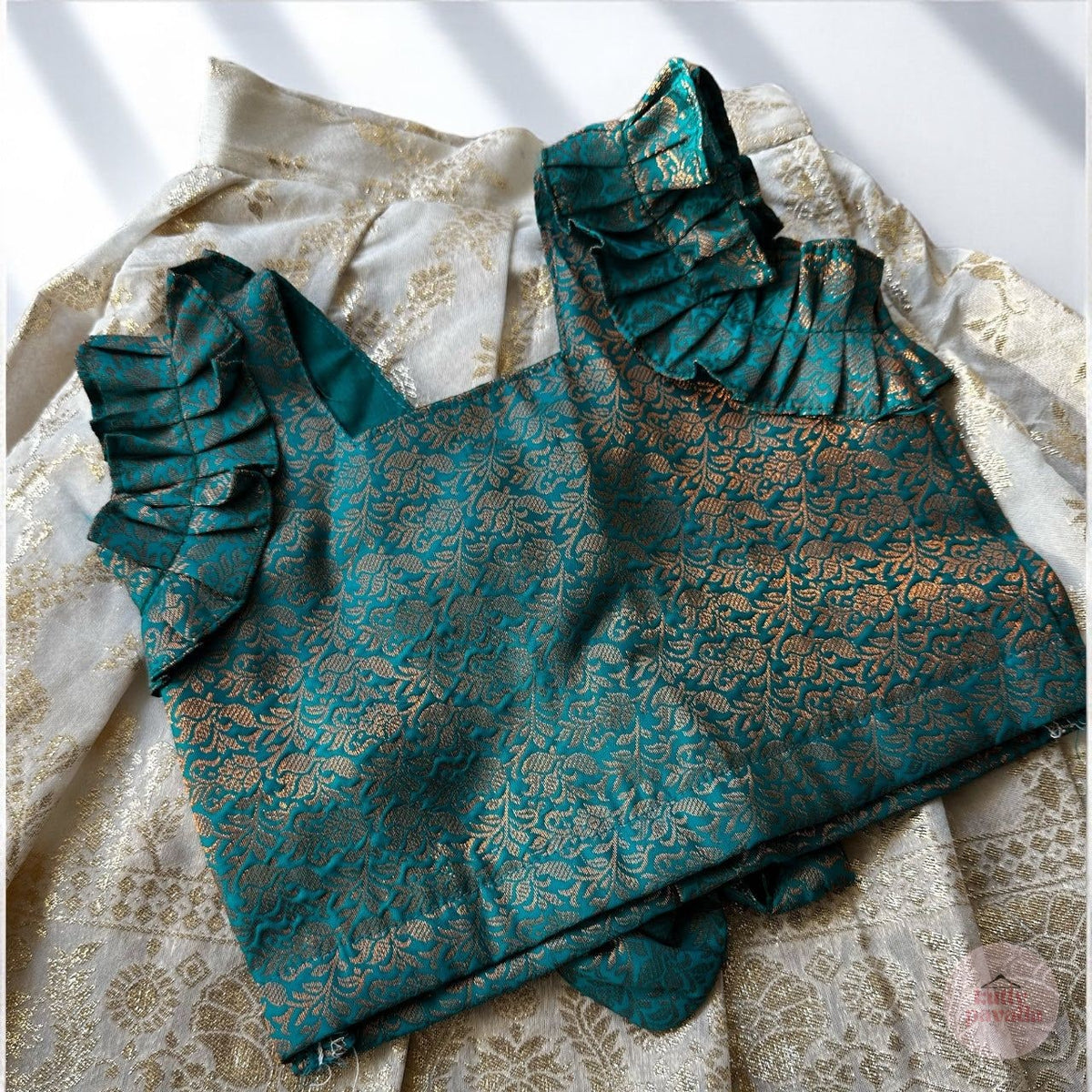 Teal Ruffle Top & Cream Skirt Set