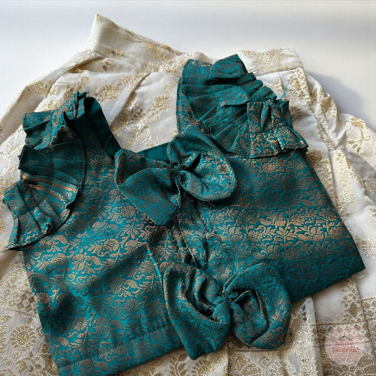 Teal Ruffle Top & Cream Skirt Set
