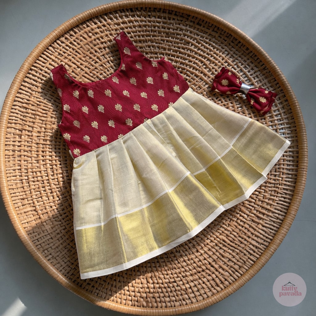 Temple Maroon Kasavu Noolukettu Set