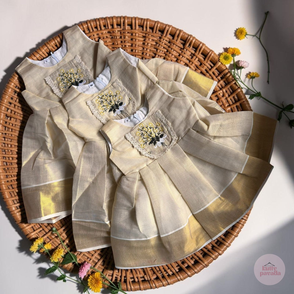 Golden Onam Tissue Frock