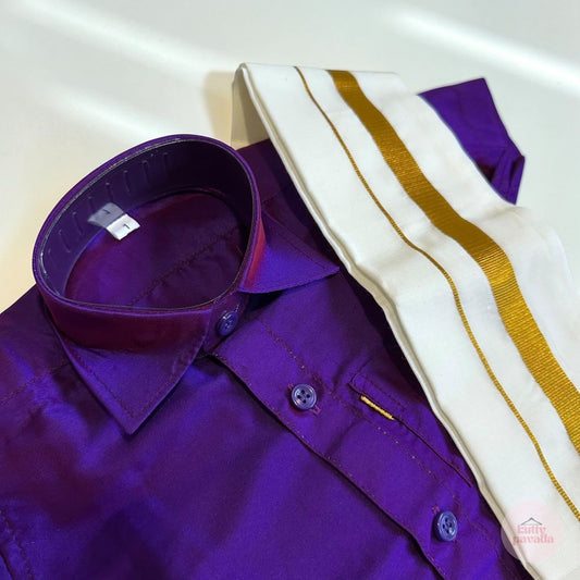 Royal Purple Shirt, Mundu and Dhoti Set