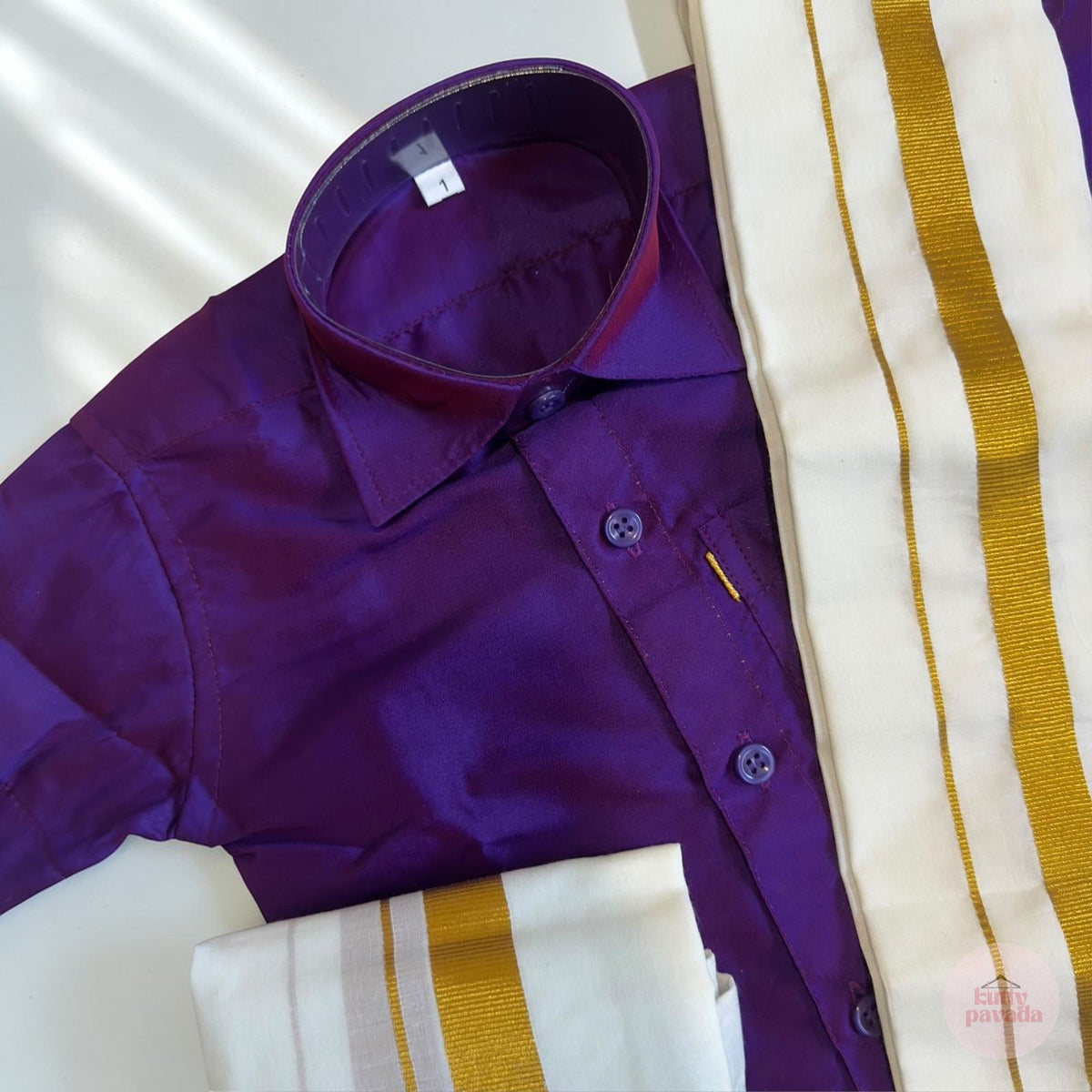 Royal Purple Shirt, Mundu and Dhoti Set