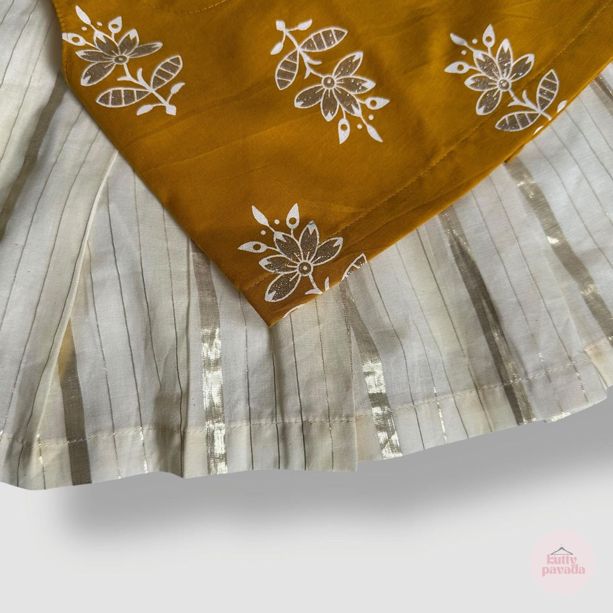 Mustard Ajrakh Top with Gold Lined Skirt