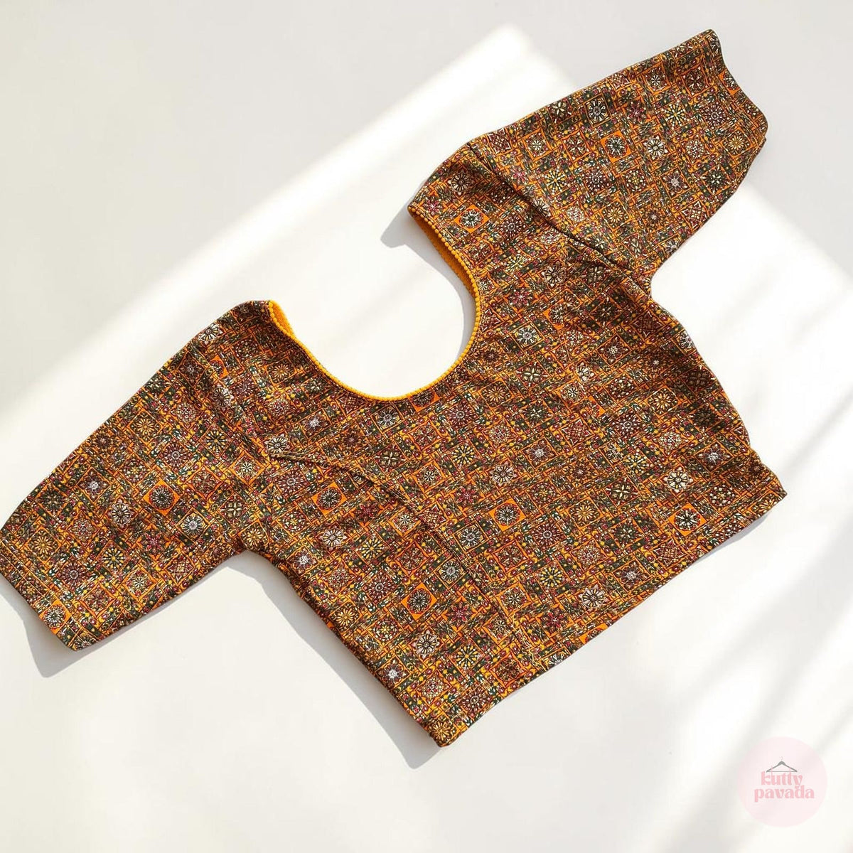 Mustard Mosaic Stretchable Cotton Blouse | Ready-to-Wear Saree Blouse