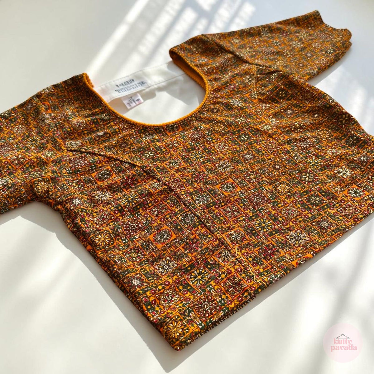 Mustard Mosaic Stretchable Cotton Blouse | Ready-to-Wear Saree Blouse